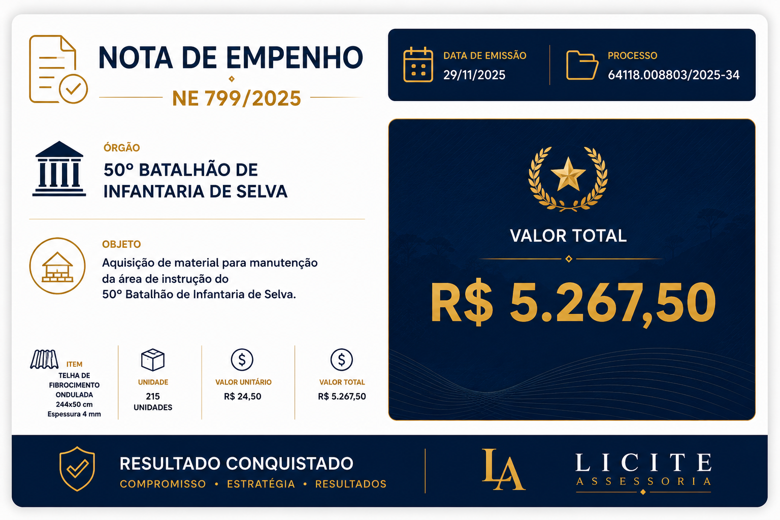 Nota de Empenho NE 799/2025 — 50º Batalhão de Infantaria de Selva